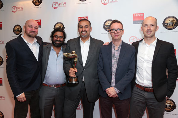 (L-R) PFW'S EOIN GREENHAM, RAJAT ROY, NAMIT MALHOTRA, LASZLO RIKKER AND LUKE GRAY ACCEPTING THE ADVANCED IMAGING SOCIETY